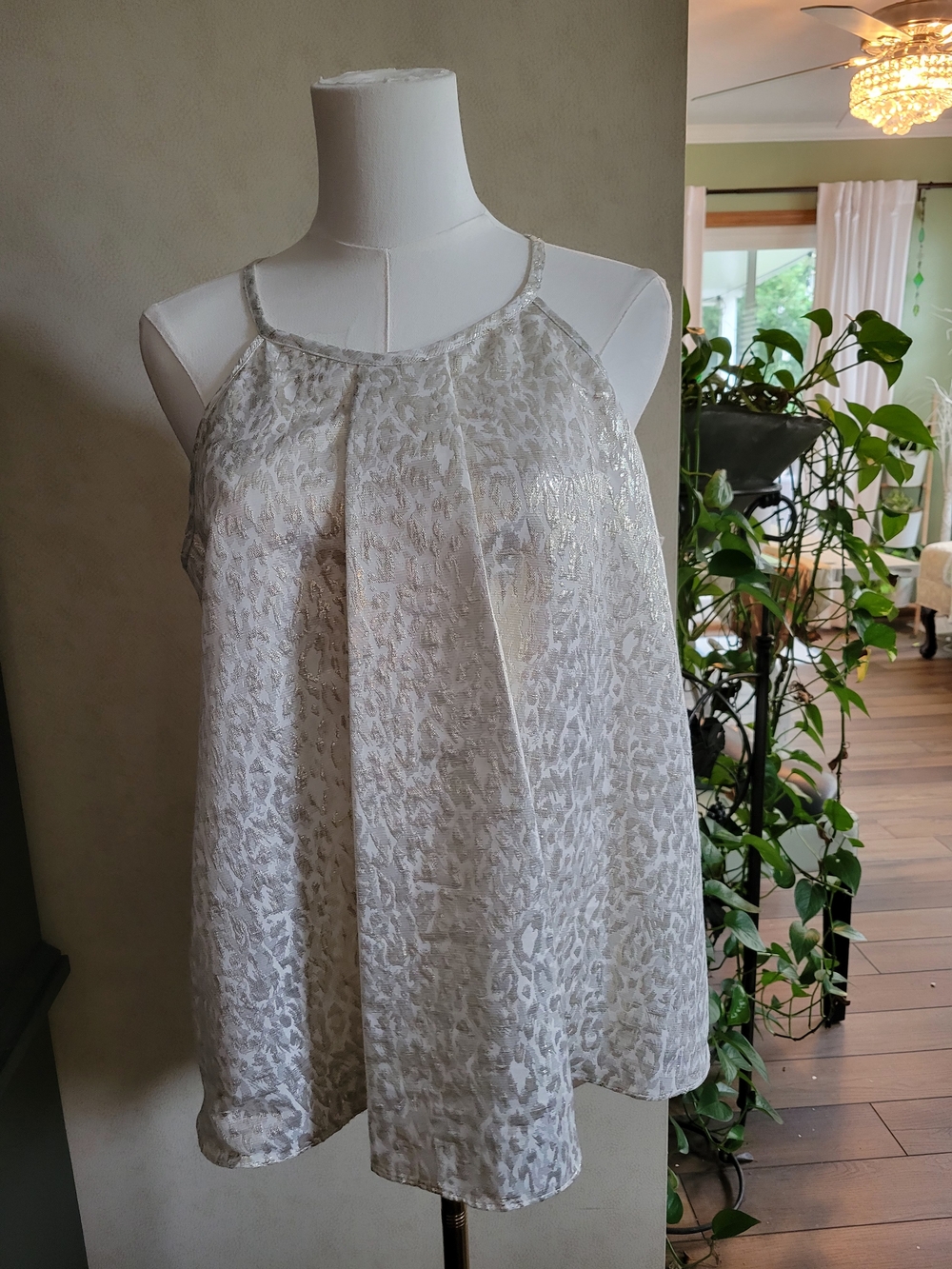 Worthington White Metallic Animal-Print Sleeveless Tank